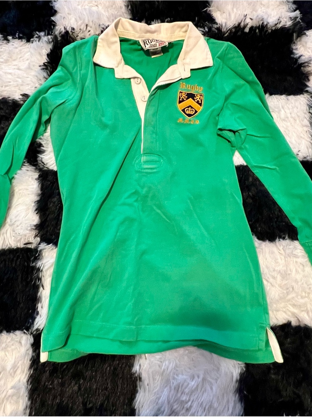 Ralph Lauren Green Long-Sleeve Polo with Cream Collar